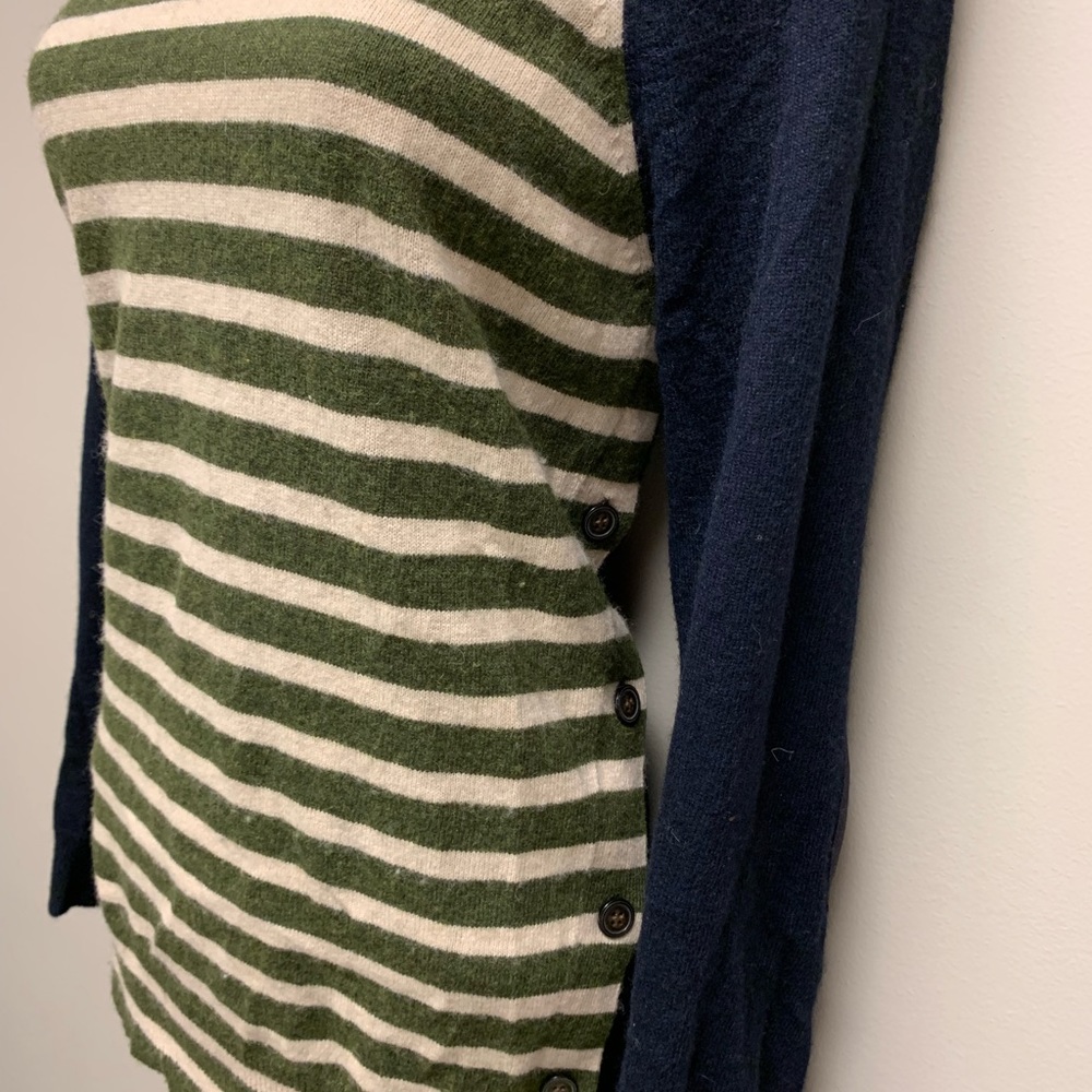 J. Crew Side Button Sweater M Navy Stripes Wool - Picture 4 of 8